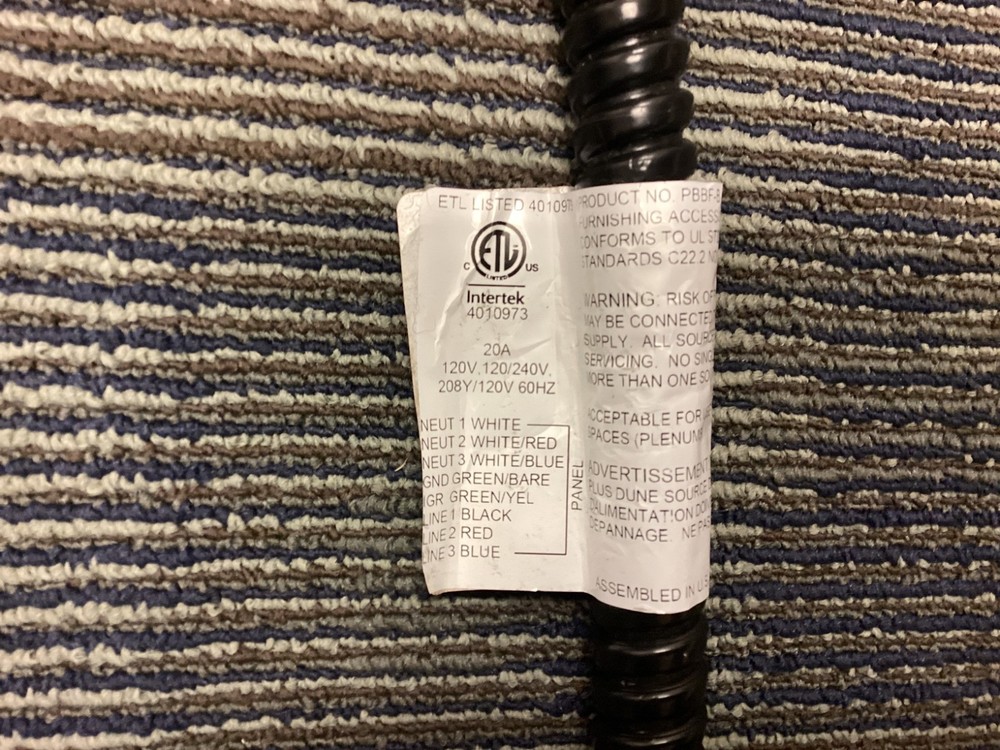 Haworth INTERTEK 4010973 Base Power Feed Wall Plug Outlet Adapter 4 Ft