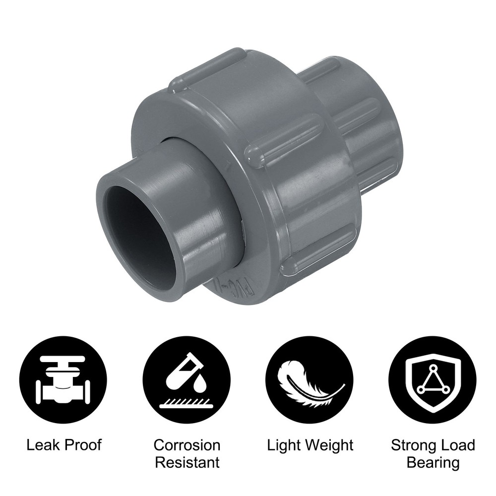 2 Pcs 1/2" Union PVC Coupling Pipe Fitting Adapter, Grey
