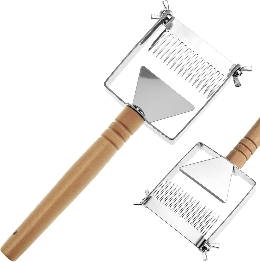 Adjustable Honey Uncapping Fork, 304 Stainless Steel Comb & Scraper with Wooden
