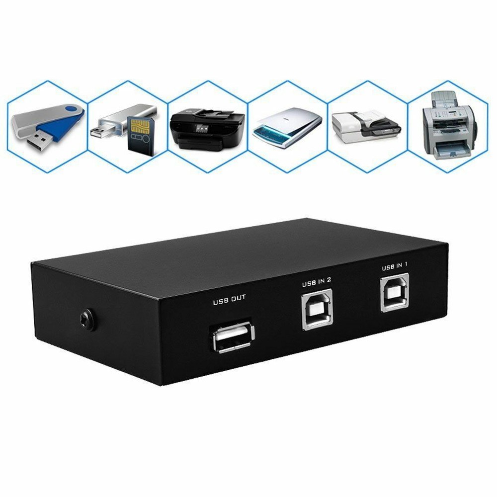 2 Port USB 2.0 Manual Sharing Switch Box Share Hub Selector for PC Printer Keybo