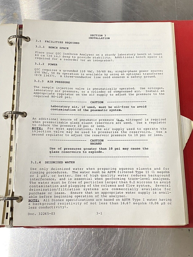 Dionex QIC Ionchrom Analyzer - Users Guide / Instruction Book / Manual