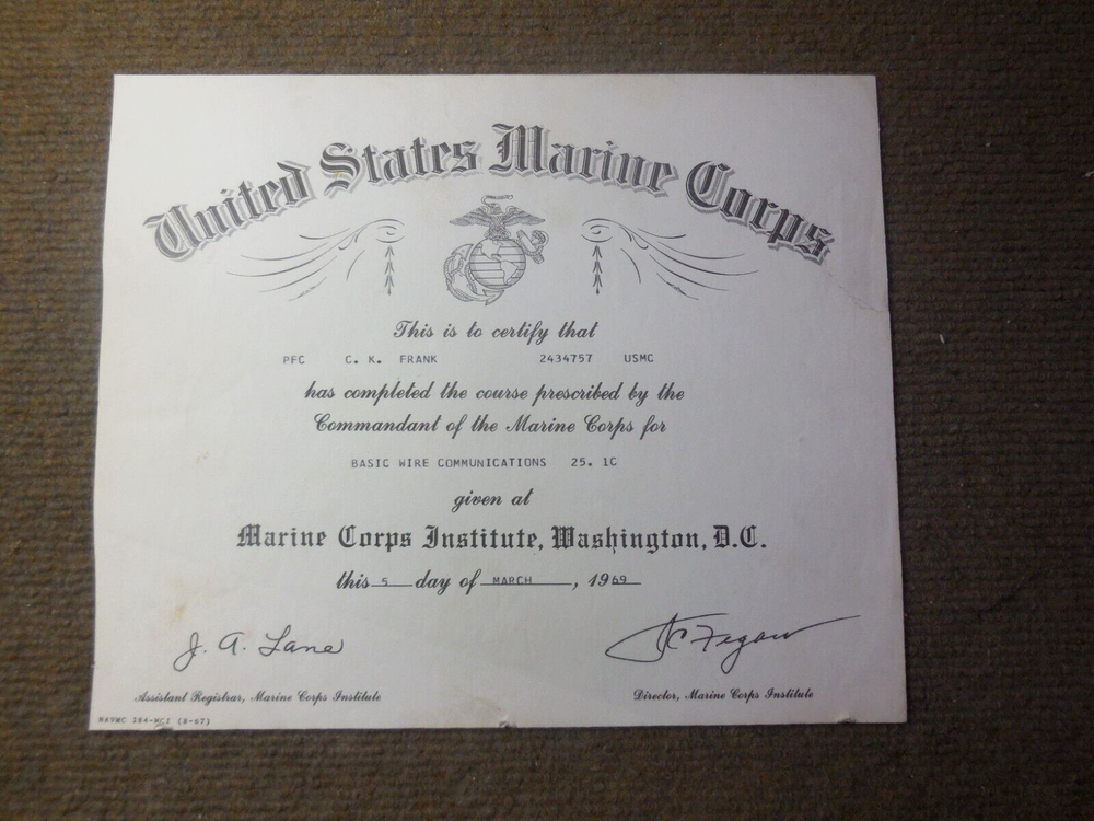 1969 Vietnam War USMC Basic Wire Communications Document