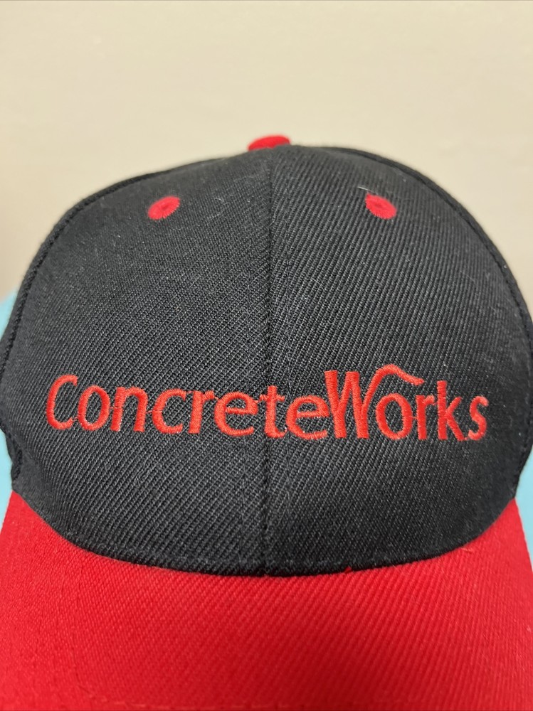 RED/BLACK CAP EMBROIDERED LOGO CONCRETE WORKS ON STRAPBACK HAT