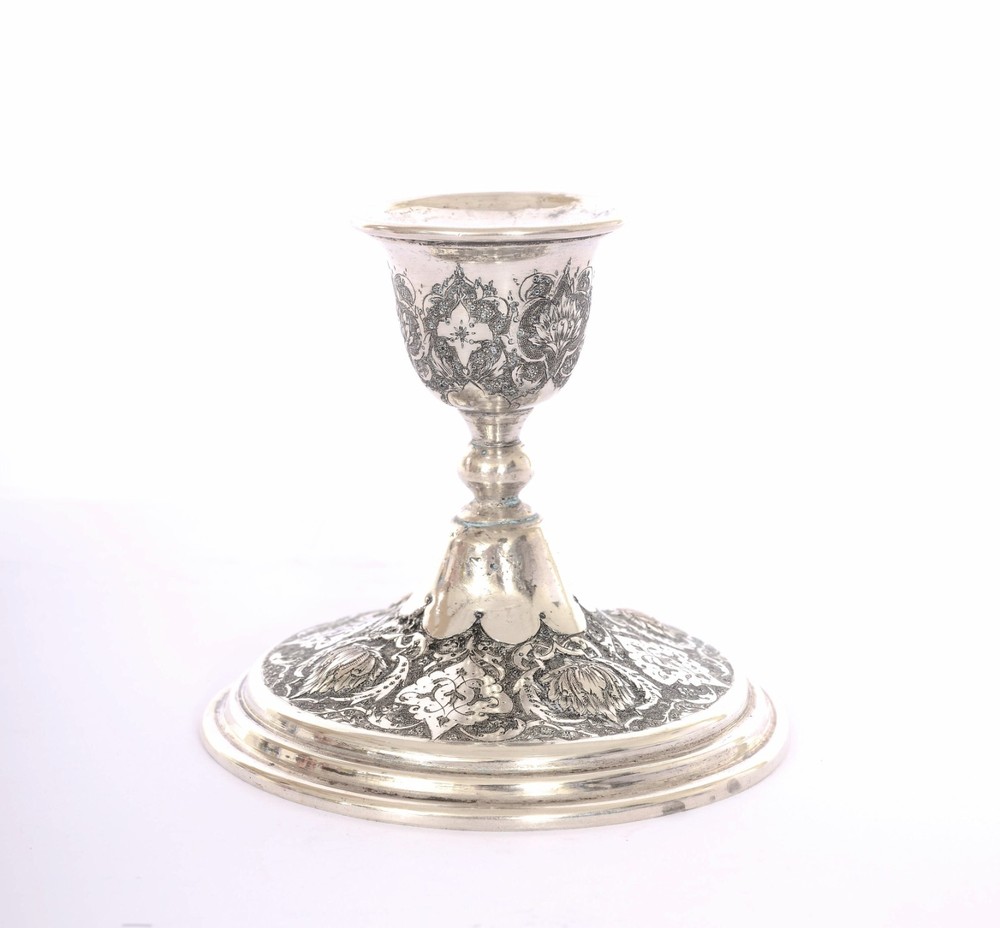 Persian Islamic Solid Silver Repousse Candlestick Candle Holder Marked 135 Gram