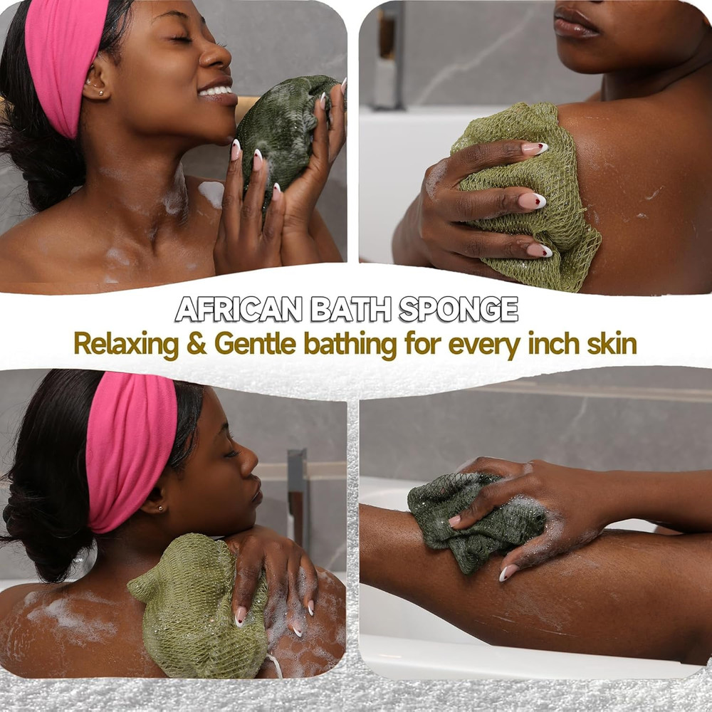 Authentic African Net Sponge - 2 Pack Exfoliating Bath & Shower Loofah Sponge fo