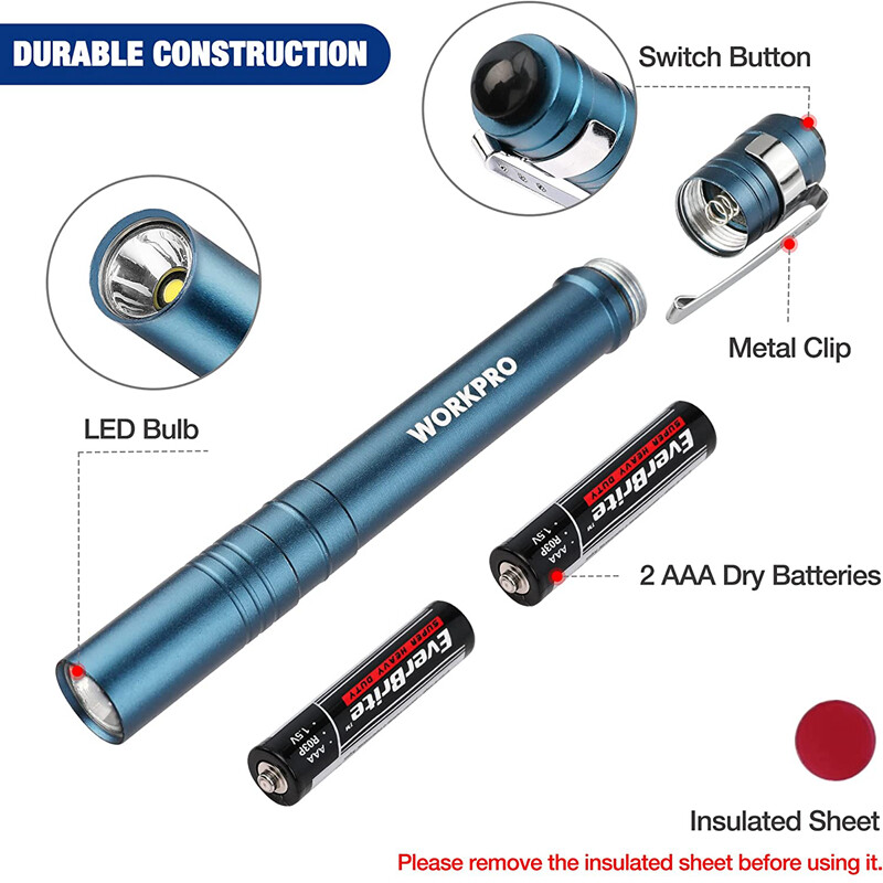 WORKPRO 4PC LED Pen Light Set Aluminum Handheld Pocket Torch Penlight Flashlight