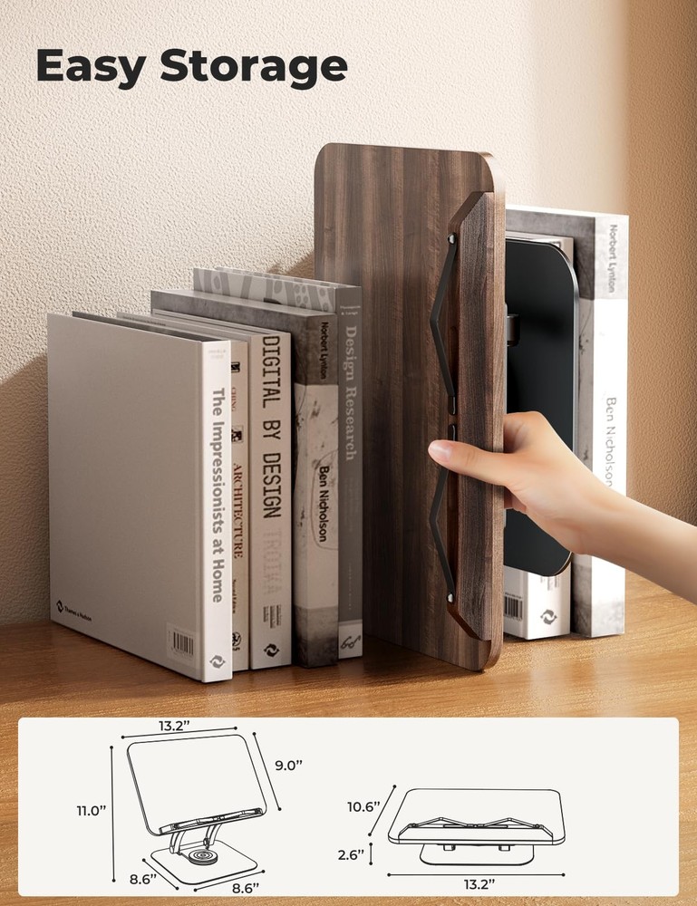 Book Stand for Reading, Adjustable Book Holder with 360° Swivel Base, Foldabl...