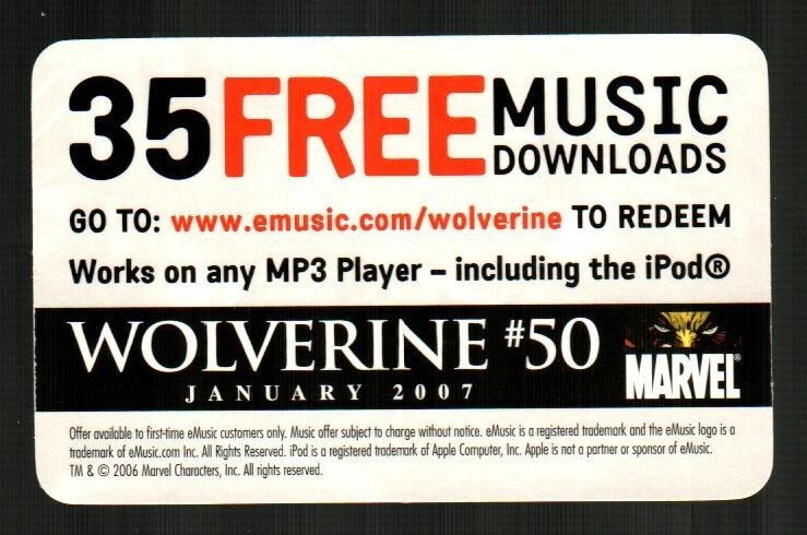 EMUSIC / MARVEL Wolverines ( 2006 ) Download Card ( $0 EXP )