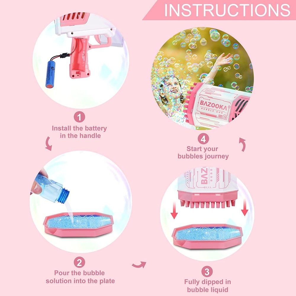 88Hole Magic Rocket Launcher Pink Bubble Gun Bubble Bazooka Bubble Machine Gift