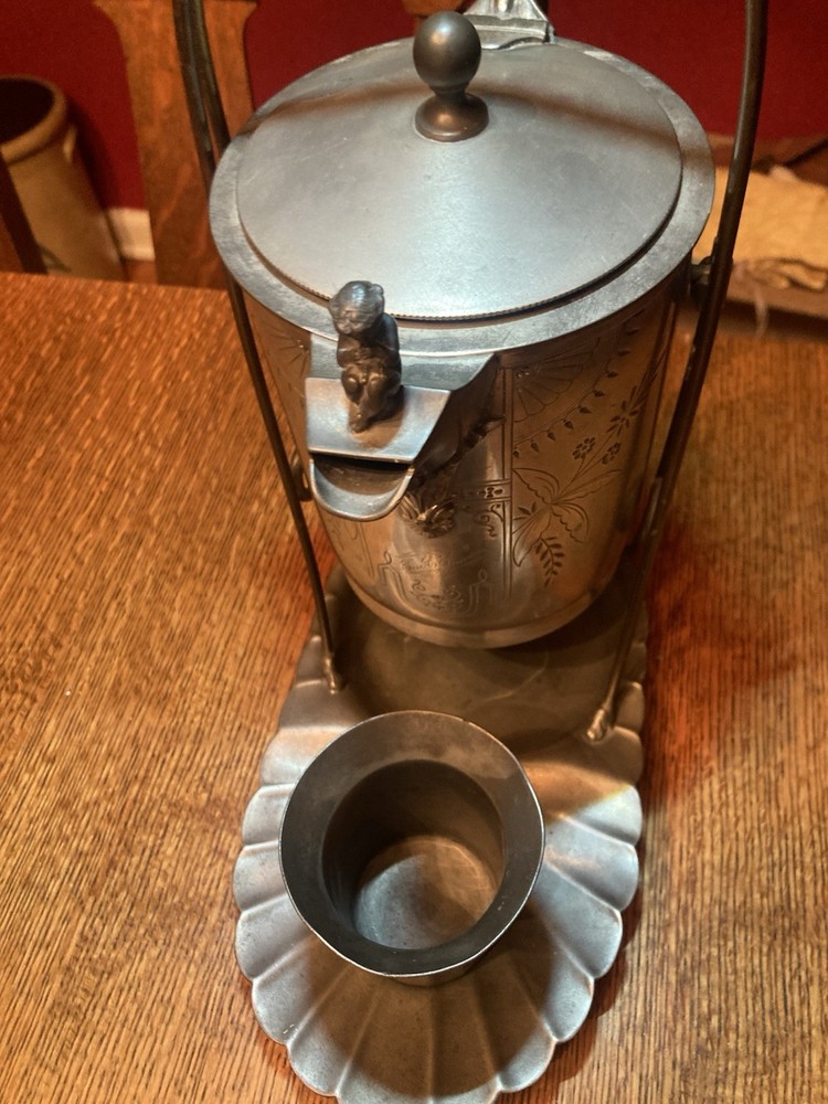 Antique Rogers Smith Tilting Water Pitcher Set Silverplate 1868