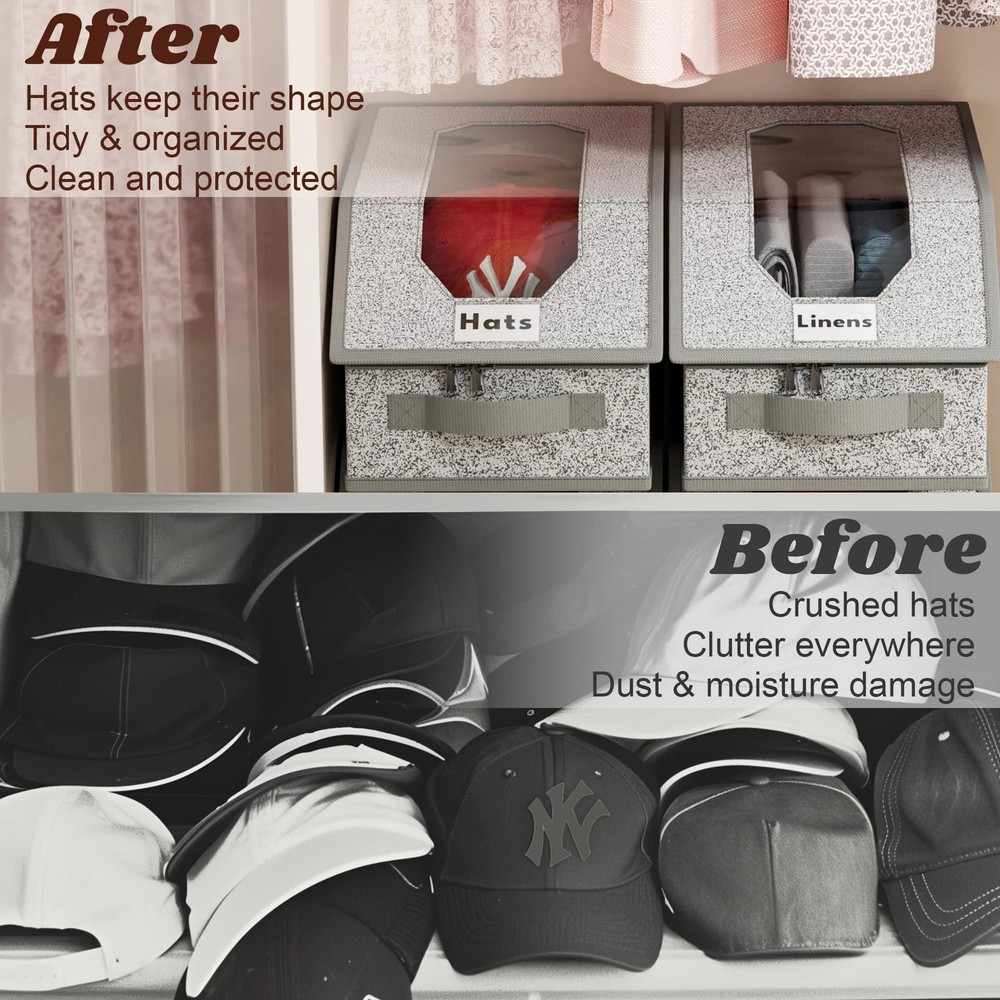 Large Stackable Baseball Cap Storage Box Dustproof Foldable Zipper Organizer