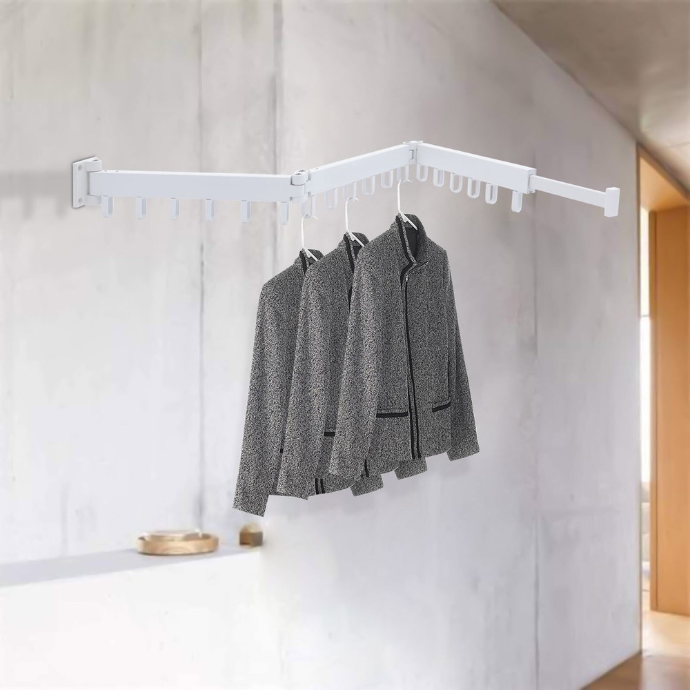Laundry Clothes Storage Drying Rack Retractable Tri-Folding Hanger Wall-mounted