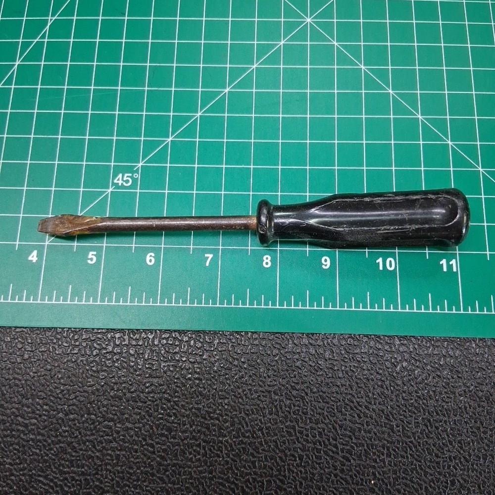 Vintage Black Plastic Handle 7" Slotted Flat Head Tip Screwdriver