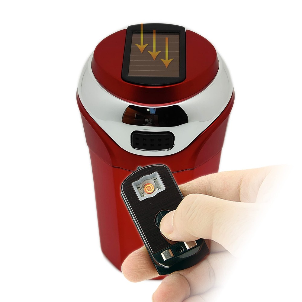 Car Ashtray with Solar Lighter, LED Light, Portable | No Charging Required