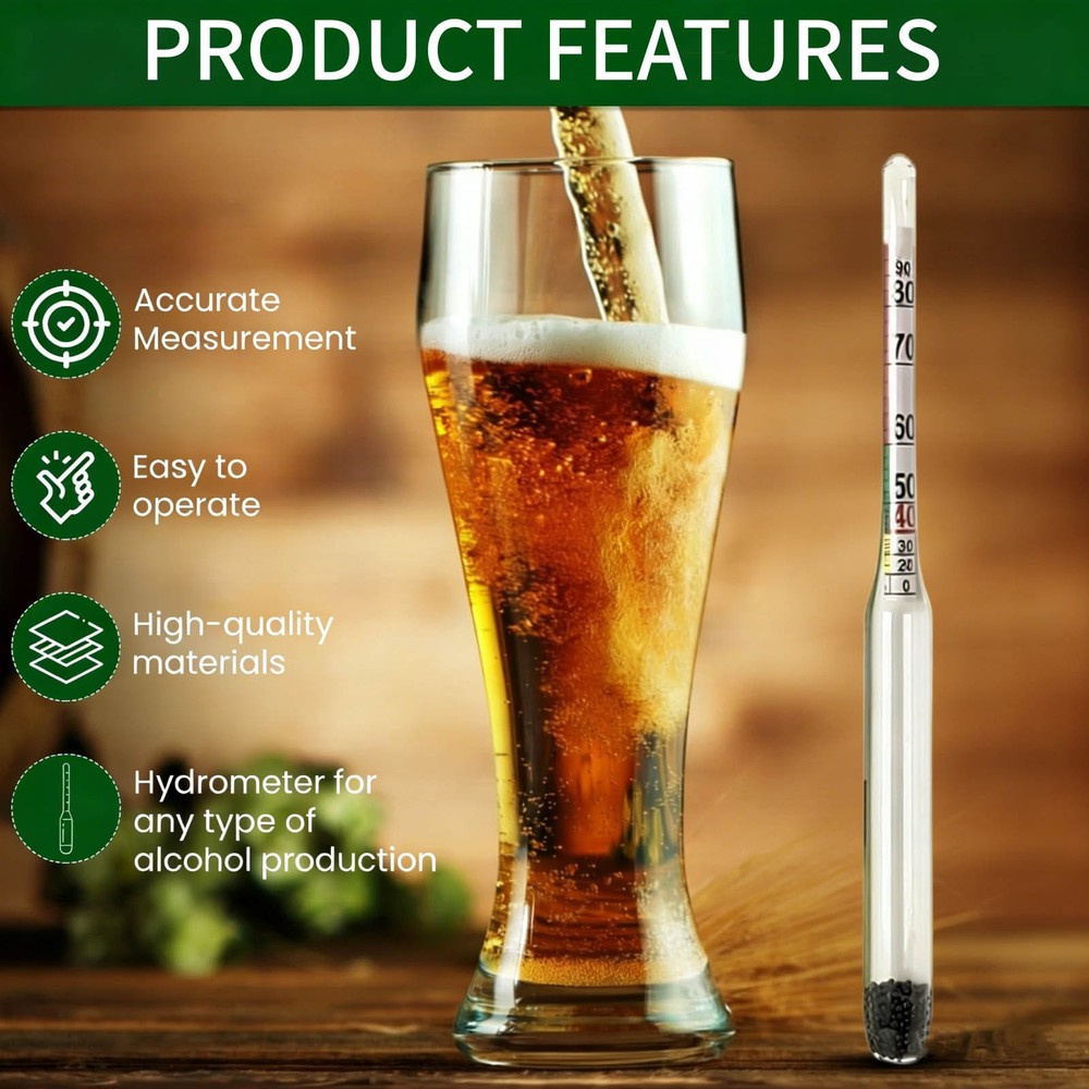 Alcohol Meter 0-96% Specific Gravity Hydrometer for Beer Wine Making Kit Set
