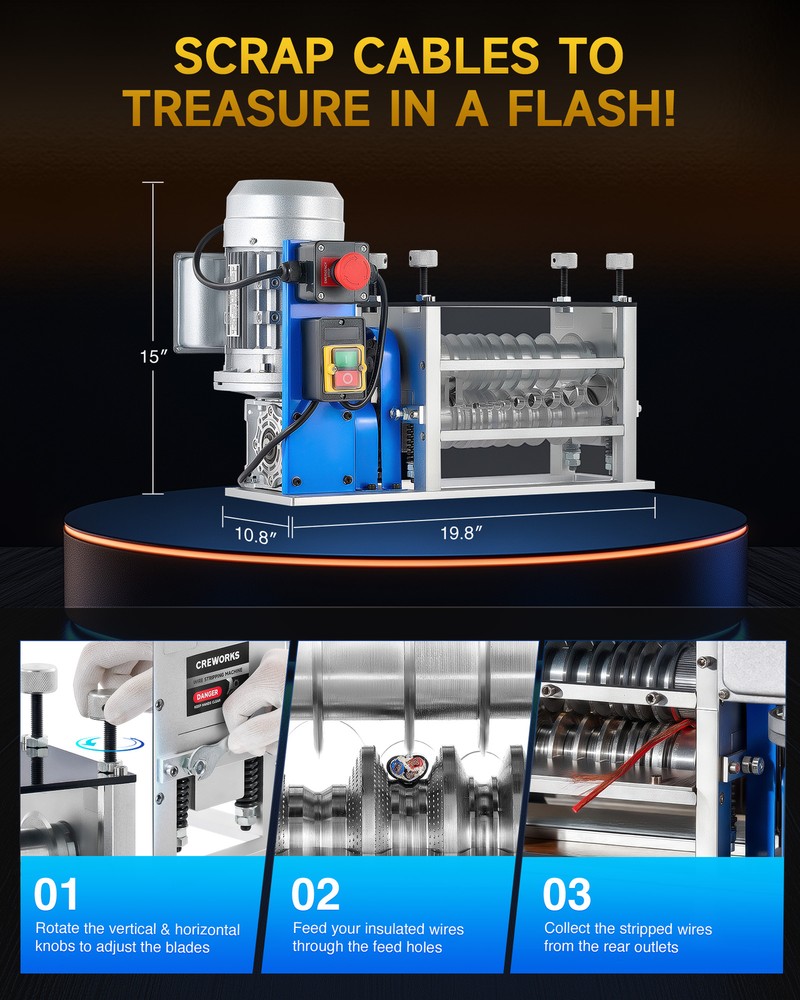 CREWORKS Automatic Wire Stripping Machine for 0.06-1.5in Copper Electrical Wires
