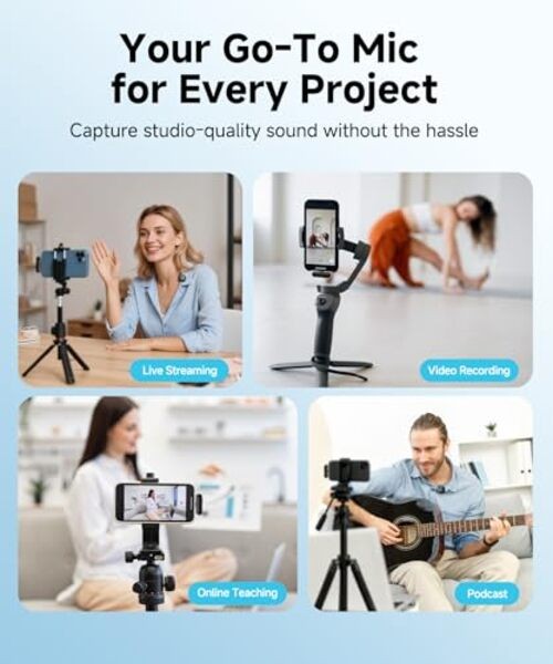 Wireless Lavalier Microphone for iPhone,AI Noise Cancelling,Lapel Mics with