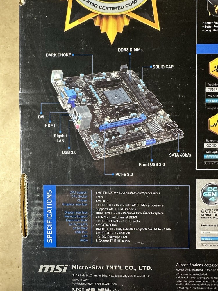 MSI A78M-E35 MS-7721 SOCKET FM2+ 2x DDR3 PCIe PCI