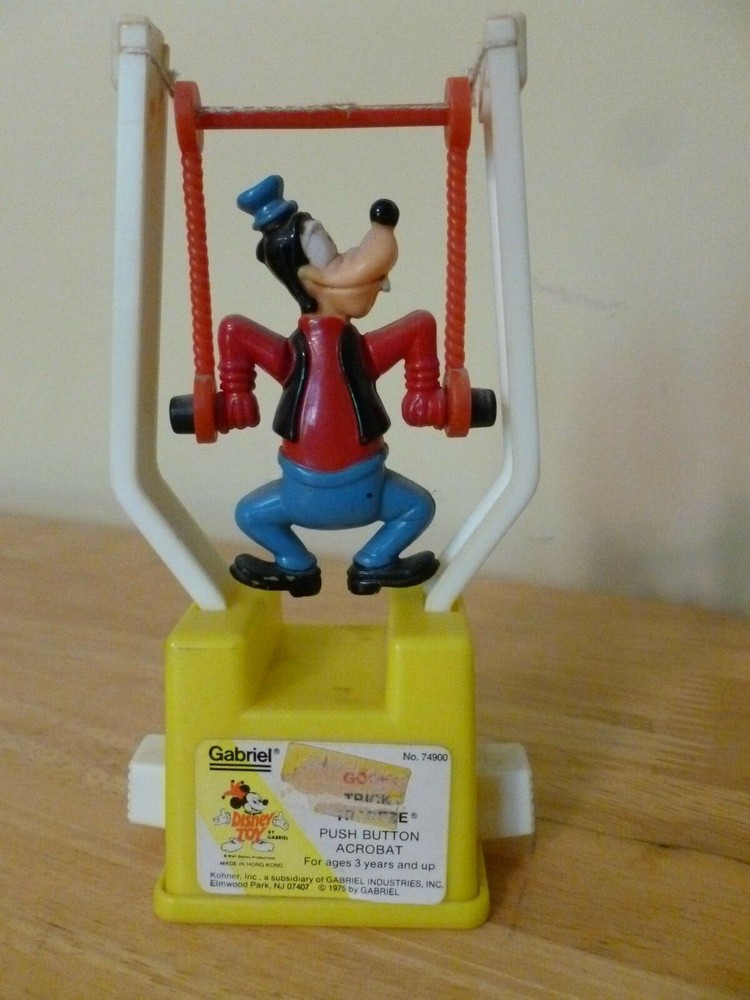 Gabriel 1975 Disney Goofy Tricky Trapeze Push Button Toy
