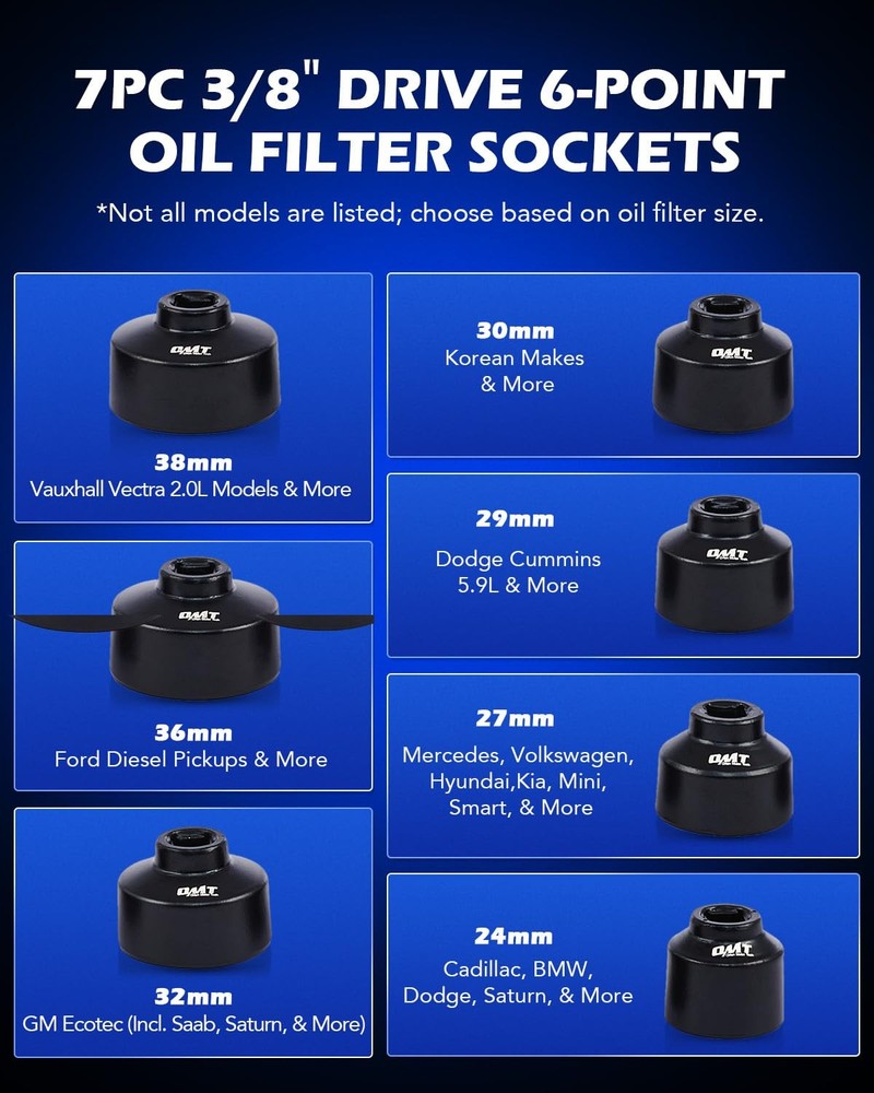 Orion Motor Tech Oil Filter Wrench Set, 10pc Socket Black