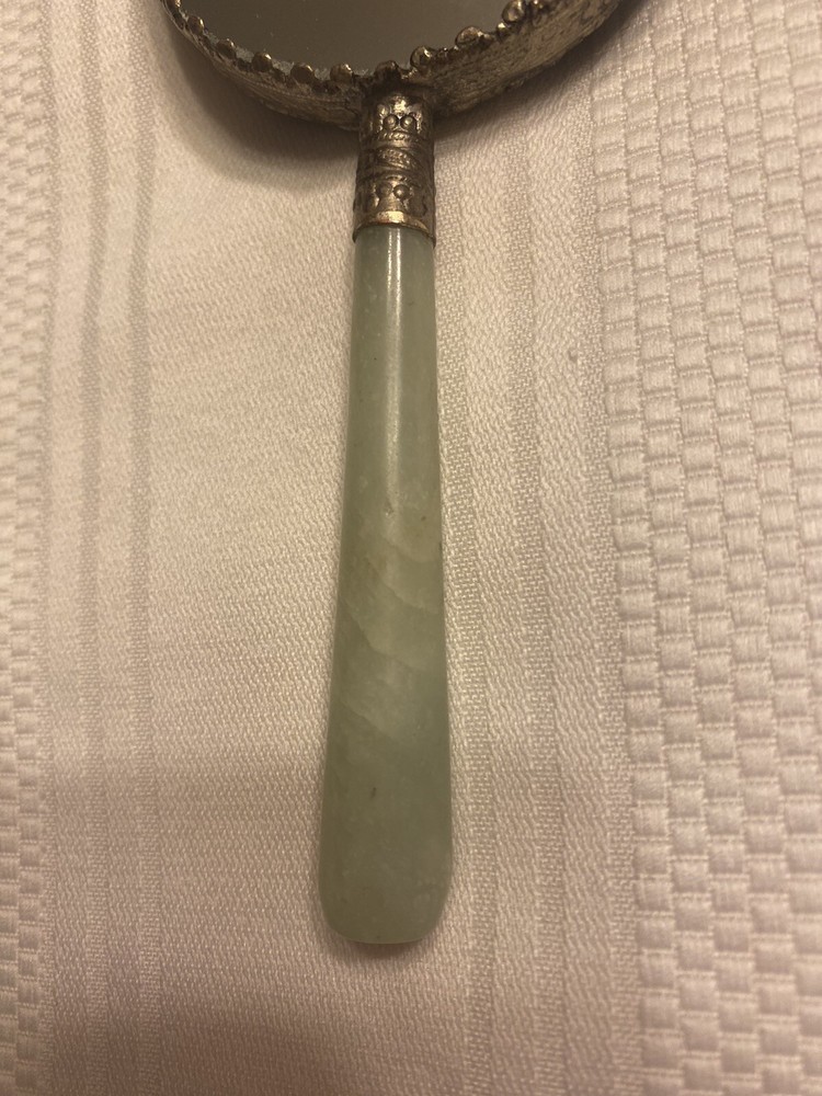 Chinese Hand Held Mirror Jade Handle