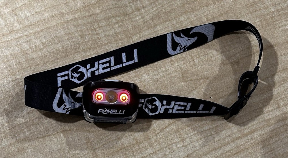 Foxelli LED Headlamp Black Adjustable Strap Multiple Light Modes 3 LEDs