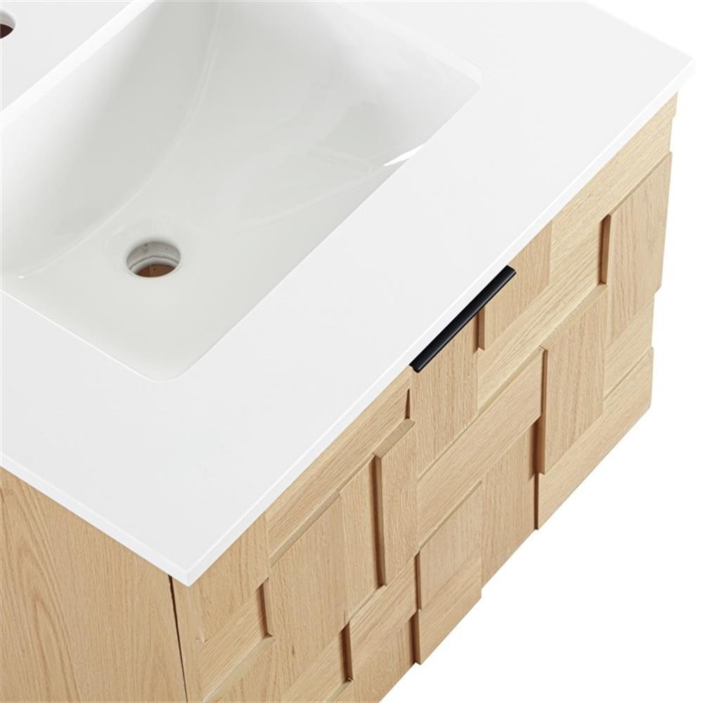 Pemberly Row 24" Natural Engineered Stone Wall Mounted Bathroom Vanity