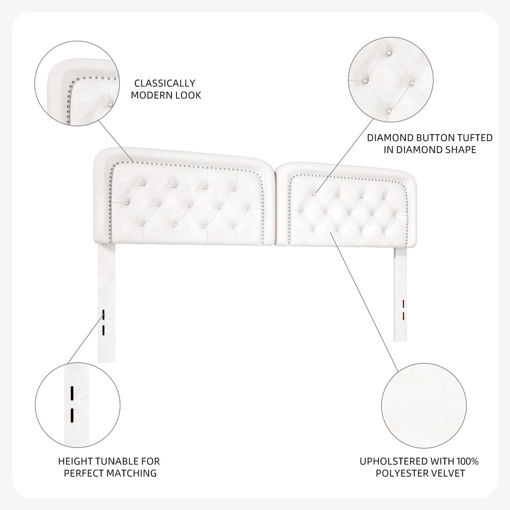 Tufted Upholstered Headboard Queen Size, Button Adjustable Height Head Board ...