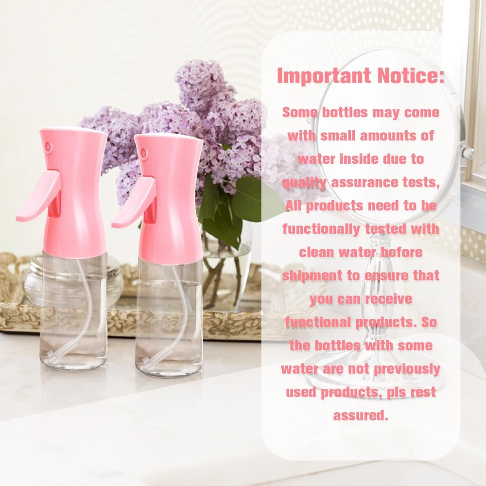 2Pack Light Pink UltraFine Continuous Mist Spray Bottles Refillable