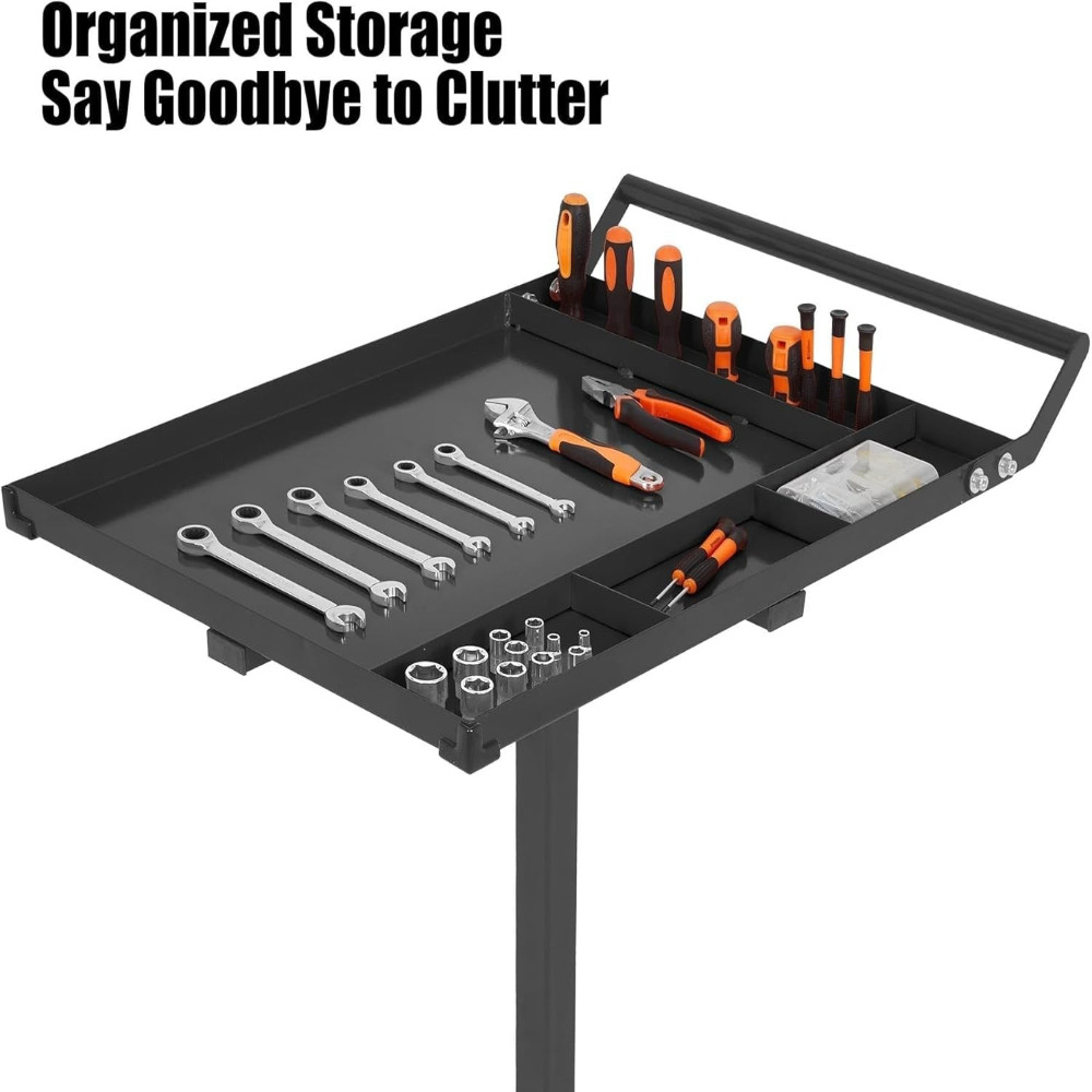 Heavy-Duty Rolling Workbench with Tool Tray, 220LB Capacity Adjustable Table