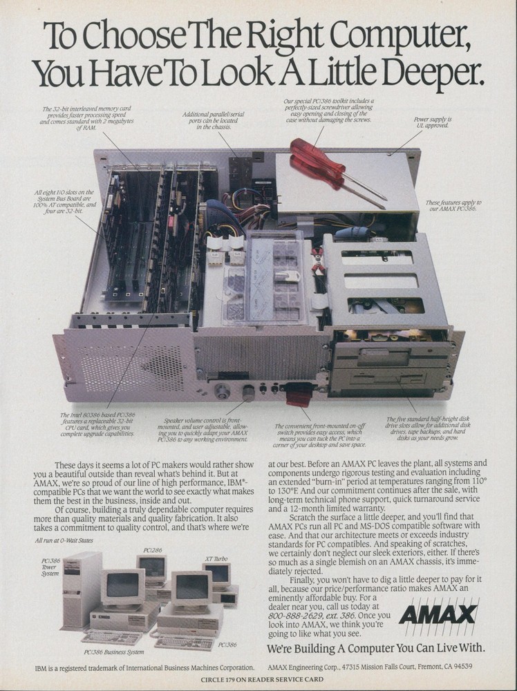 1989 AMAX PC Choose Right Computer Look Little Deeper Interior Components Ad PC3