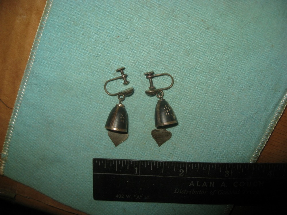 Sterling Silver Damascene Bells Screw Back Earrings