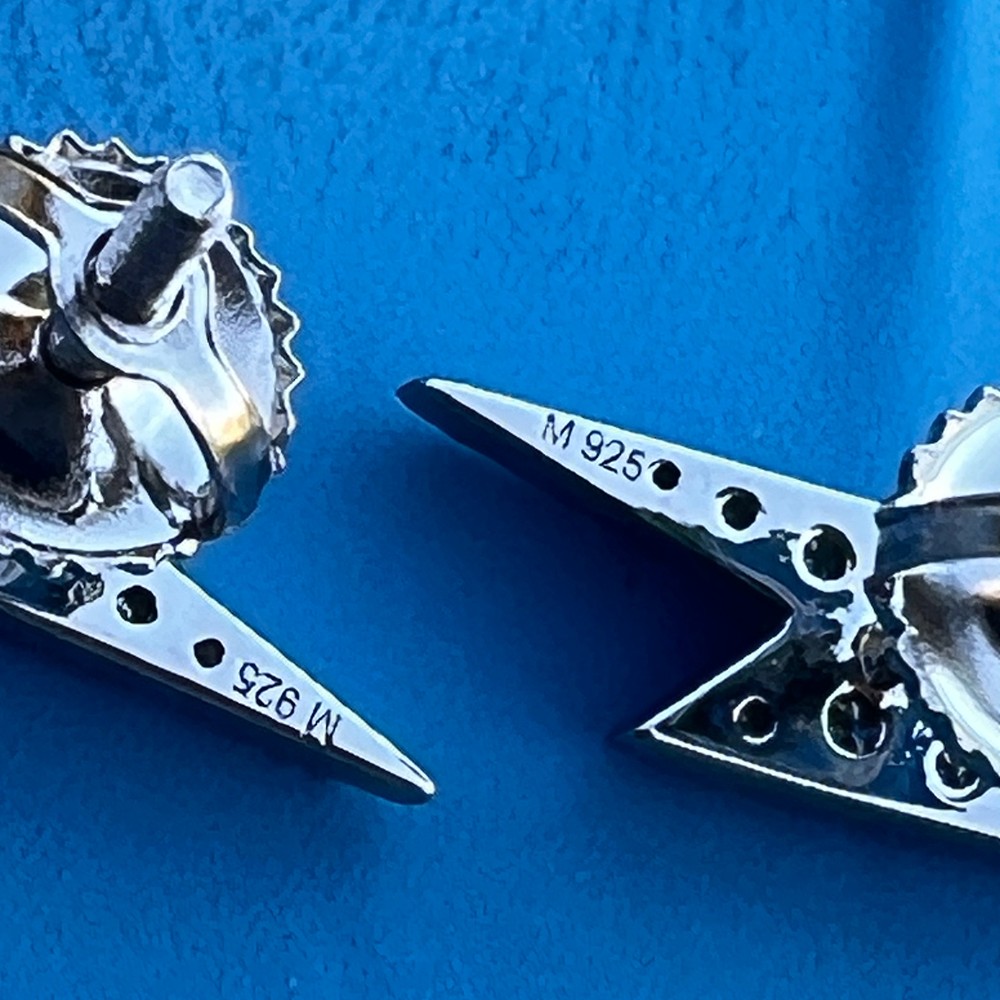 Lightning Bolt Flash Moissanite VVS Stud Screw Back Earrings 925 Sterling Silver