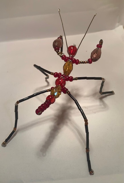 Handmade bead and wire Red praying mantis