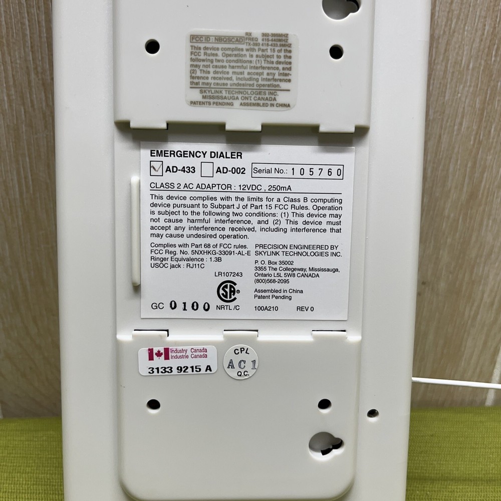 SKY-LINK DIAL-ALERT AD-433 EMERGENCY DIALER VOICE PHONE DIALER PROGRAMMABLE