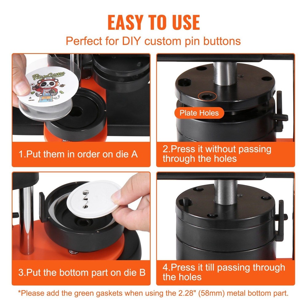 2.28 inch Fun Button Press 58mm with 100 Components Ergonomic Handle Maker Kit