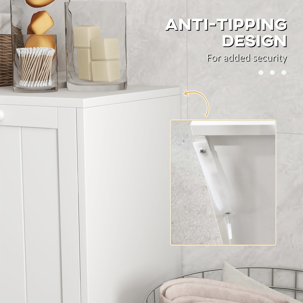 Tilt-out Laundry Storage Cabinet with 2 Hamper Compartments, White