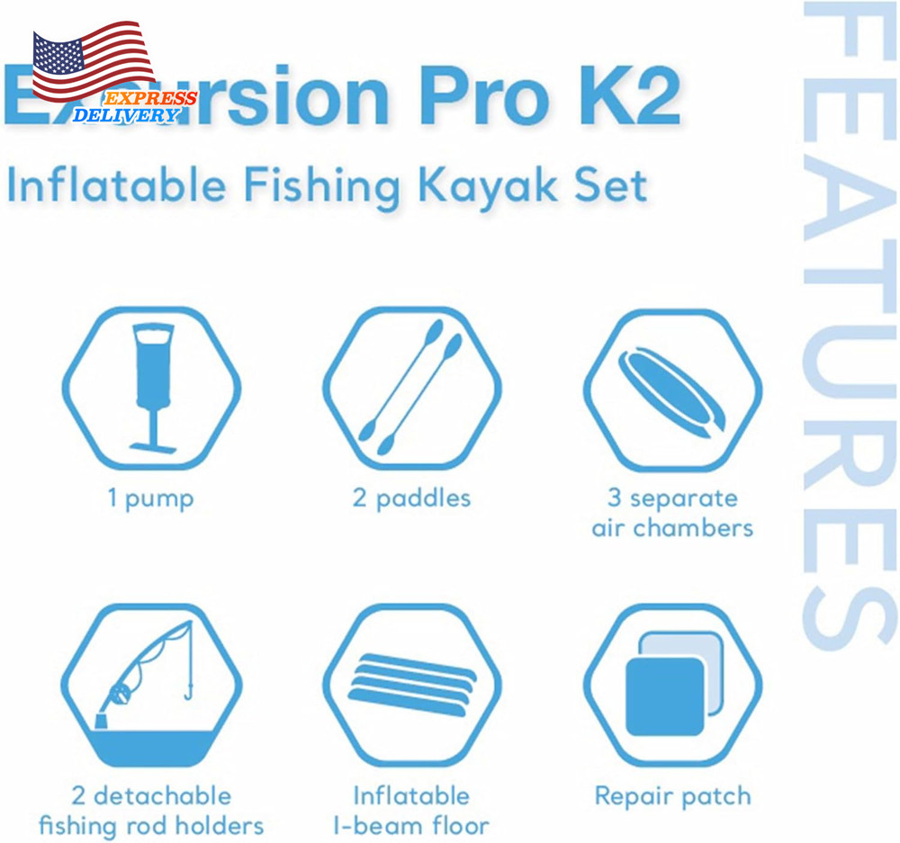 68309EP Excursion Pro K2 Inflatable Kayak Set Includes Paddles High-Output Pump