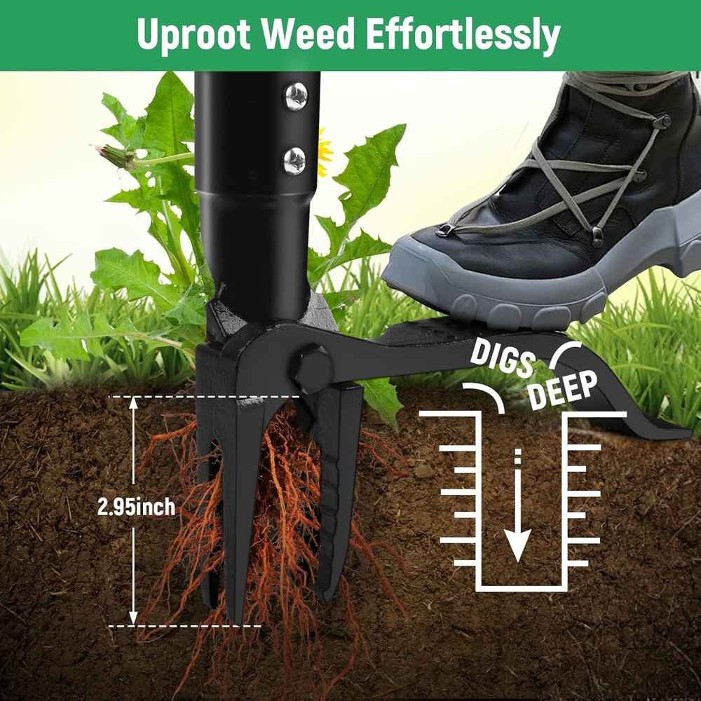 GOXAWEE Weed Puller Tool, 4-Claw Stand Up Weeder with Adjustable 46” Handle
