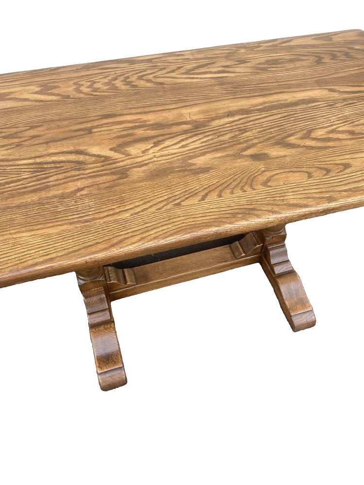 66523 Solid Oak Double Pedestal Trestle Dining Table