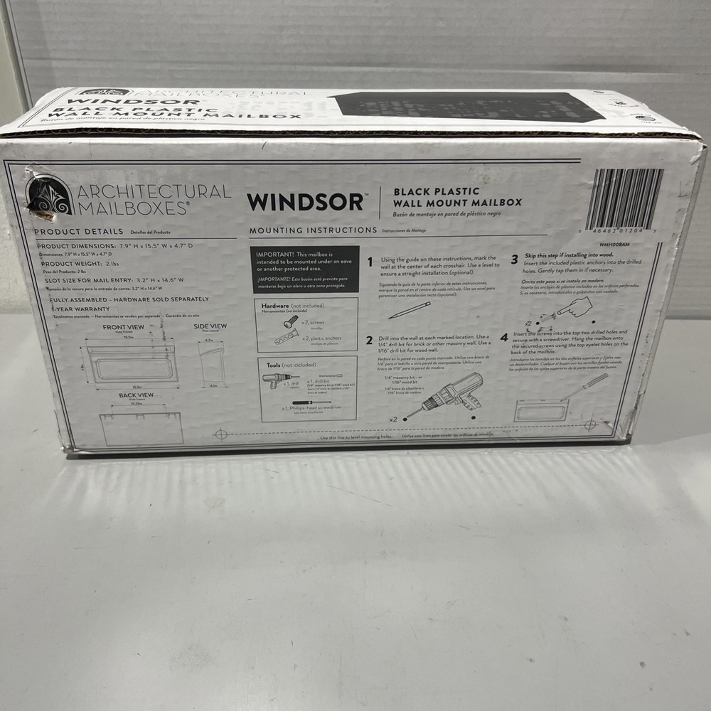 Architectural Mailboxes Windsor Plastic Wall Mount Black Mailbox WMH00BAM