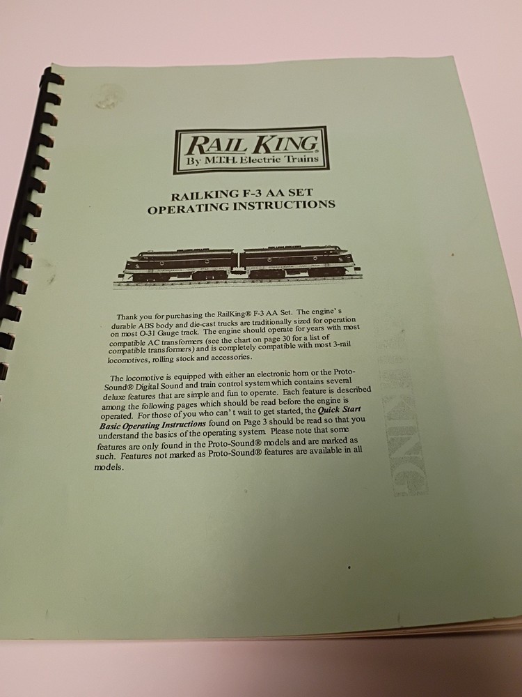 RAIL KING by MTH F-3 AA SET OPERATING INSTRUCTION BOOK