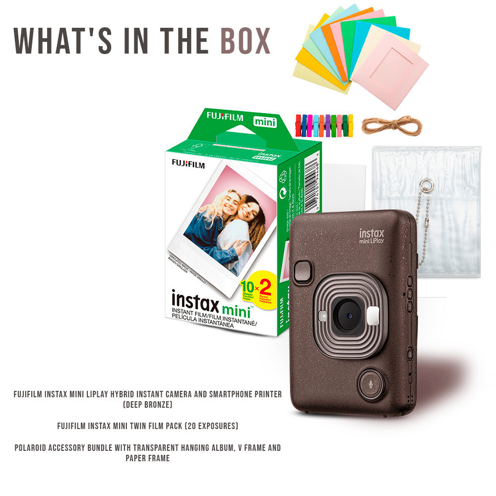 Fujifilm Instax Mini LiPlay Camera and Smartphone Printer Deep Bronze Bundle