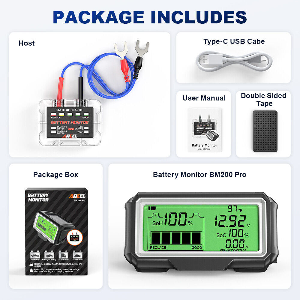 ANCEL BM200 PRO 12V Battery Tester Health Analyzer Tool Battery Charging Start
