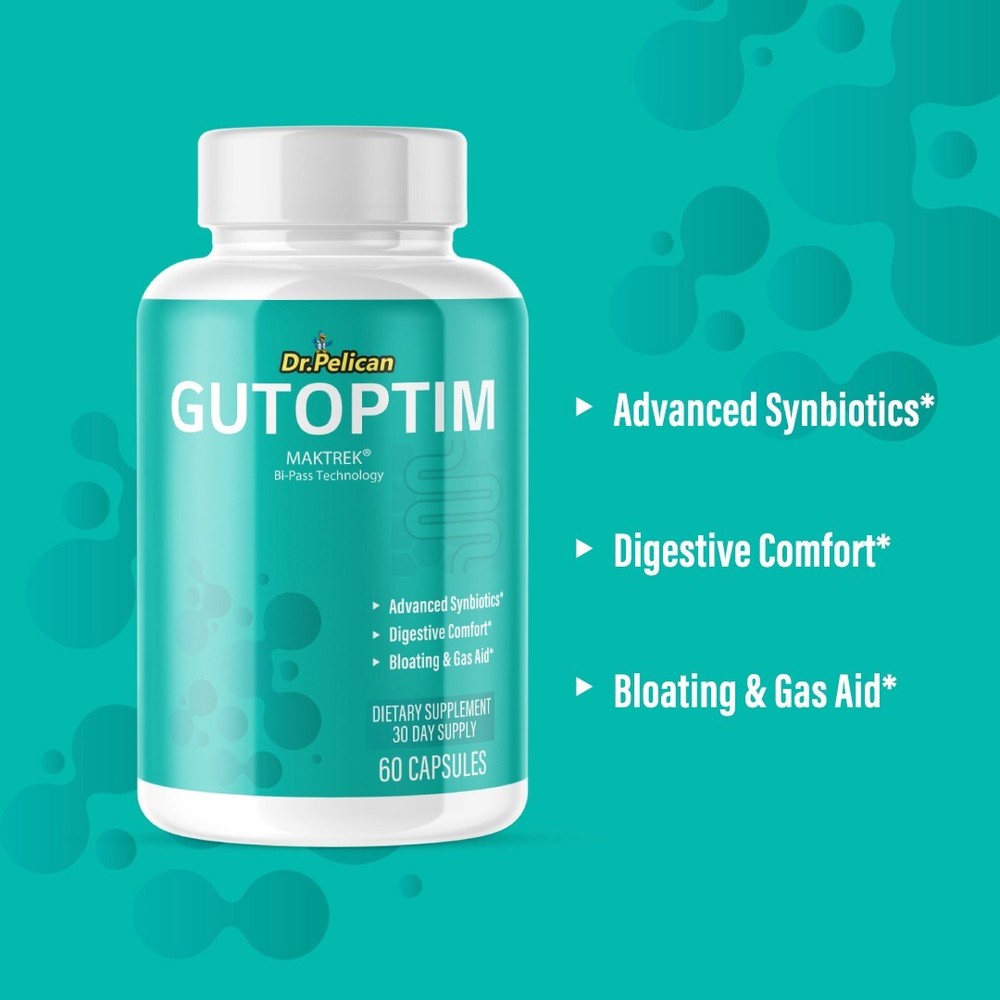 Gutoptim- Digestive Support- 5 Bottles- 300 Capsules