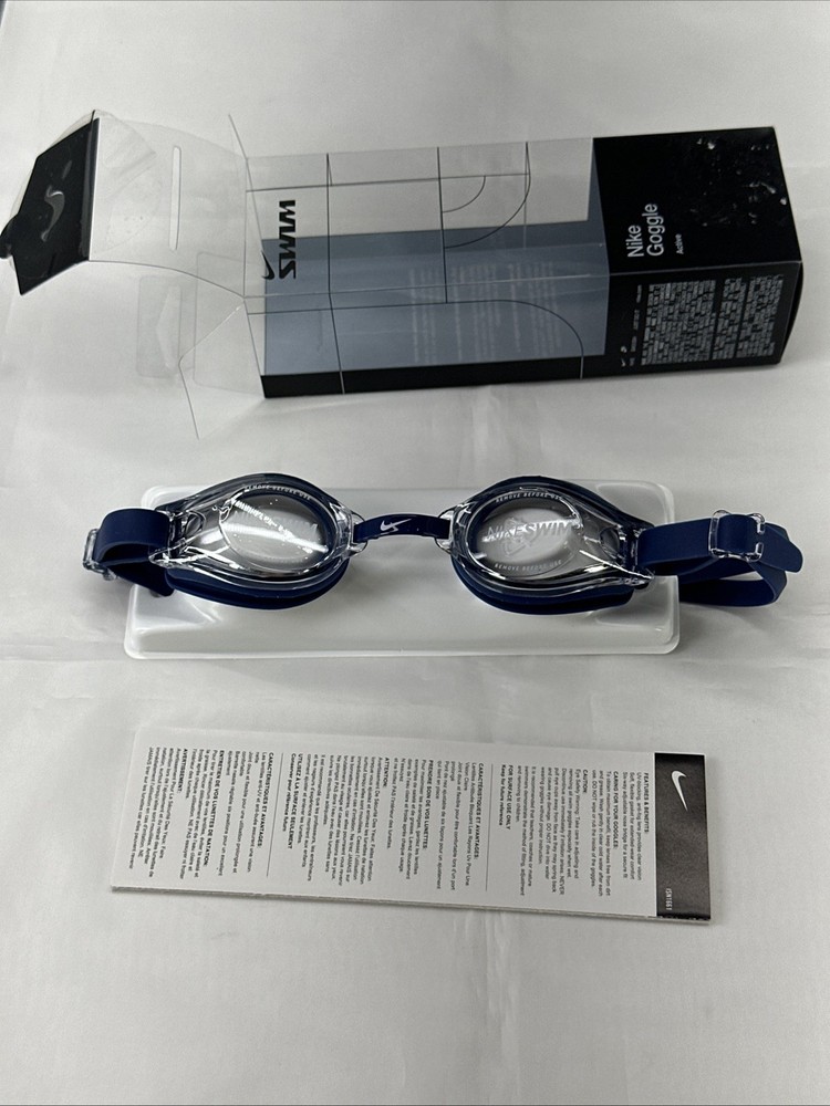 NEW Nike Swim Goggles Active Clear Blue One Size UV Blocking Lens Adjustable