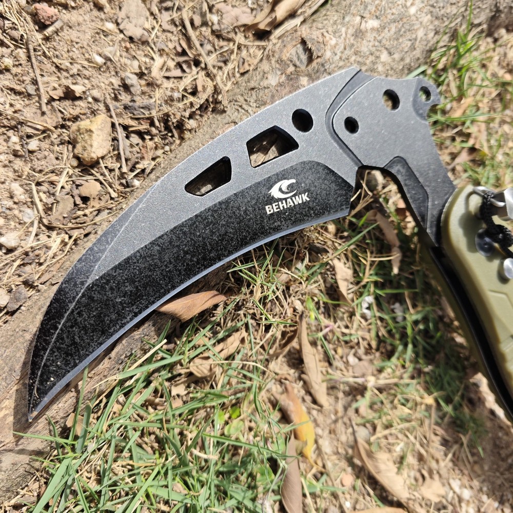 Folding Sickle Knife With Sheath, Quick Release Tactical Survival Tool with S...