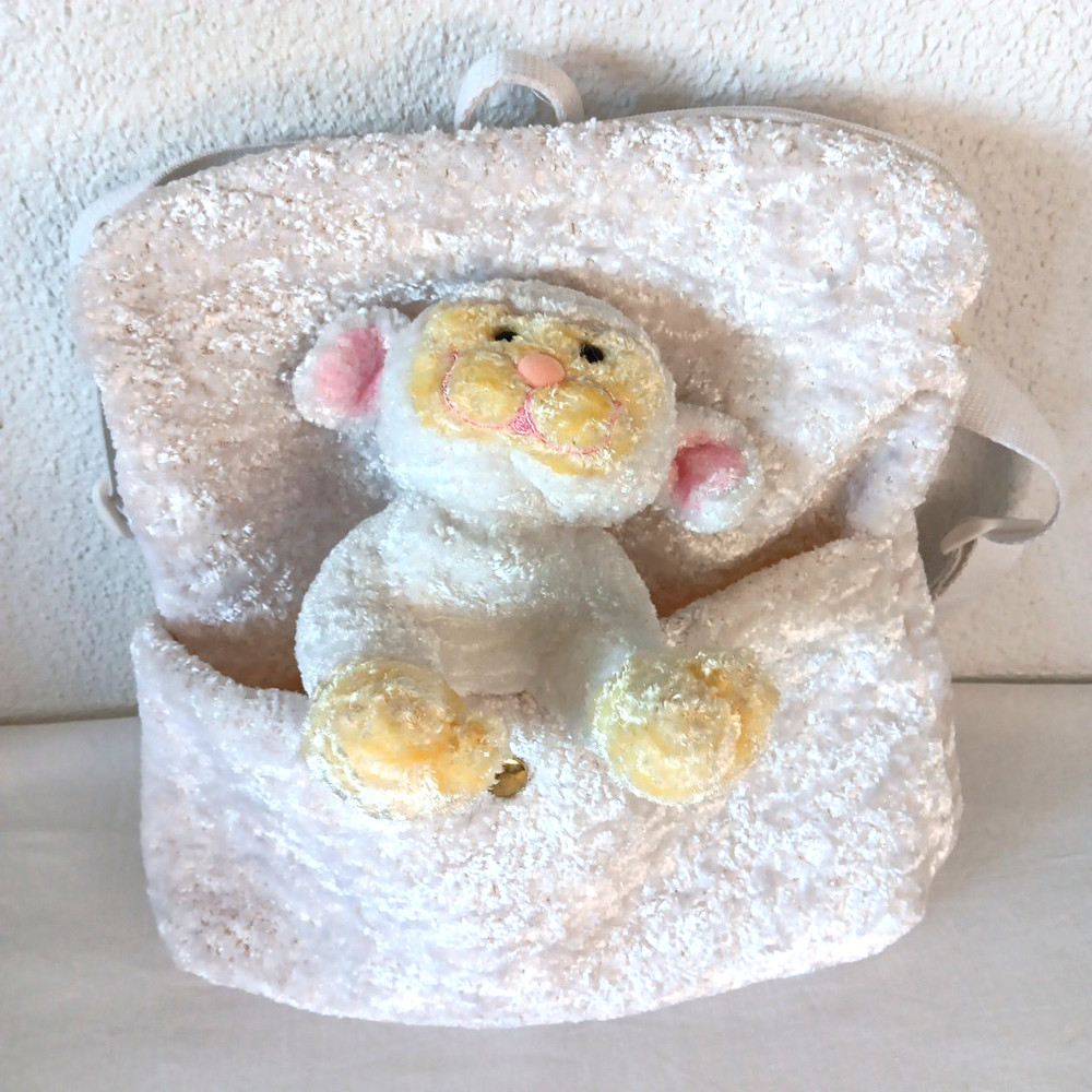 Commonwealth Snowy White Lamb Backpack Removable Plush Satin Lining Adjustable