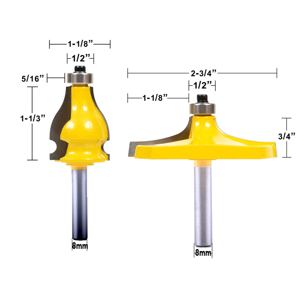 2PC 8mm Shank Thumbnail & Beaded 2 Bit Handrail Router Bit Set