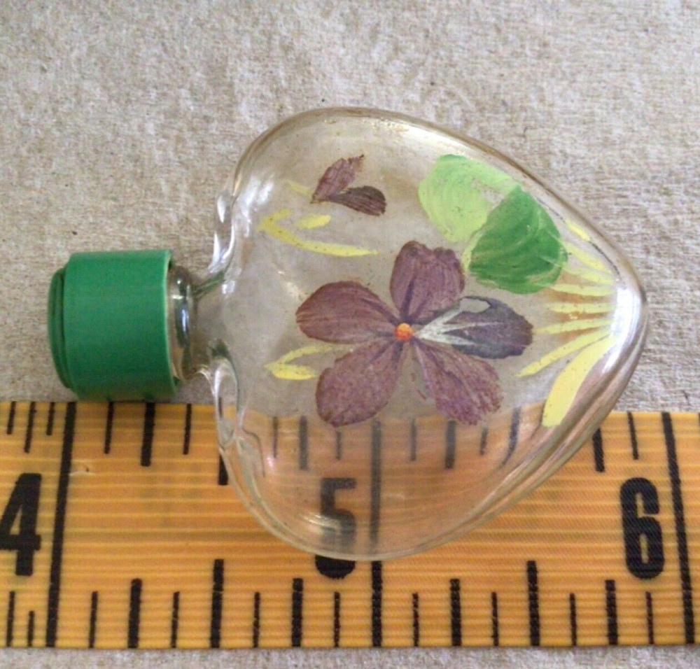 CHARMING 1930s Heart Shaped Hand Painted Perfume Bottle